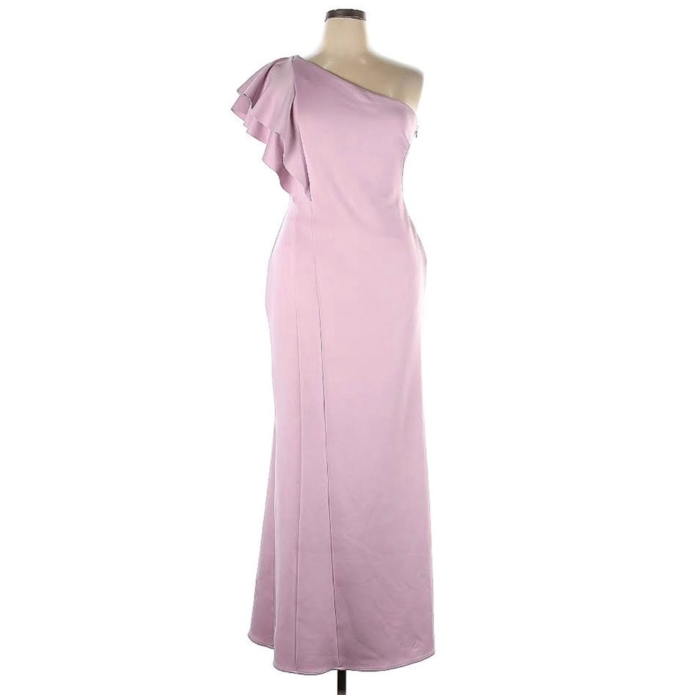 Black Halo Eve One Shoulder Gown Ruffle Mauve Blush Formal Bridesmaid Prom 6 - Picture 10 of 10